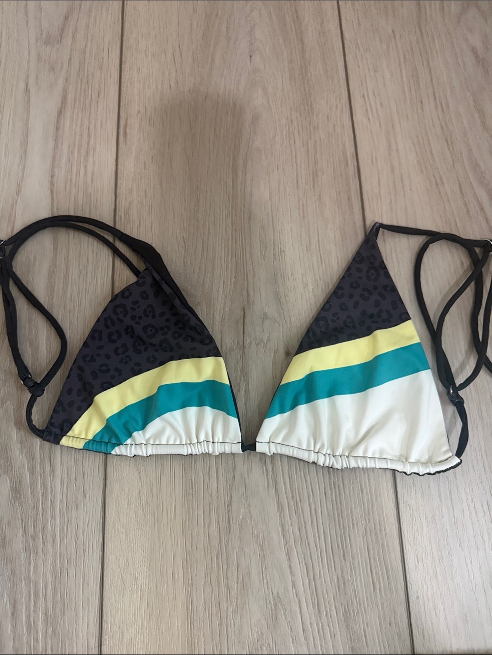 DUVIN Women’s Striped Triangle Bikini Top - Black, Yellow, Teal, White